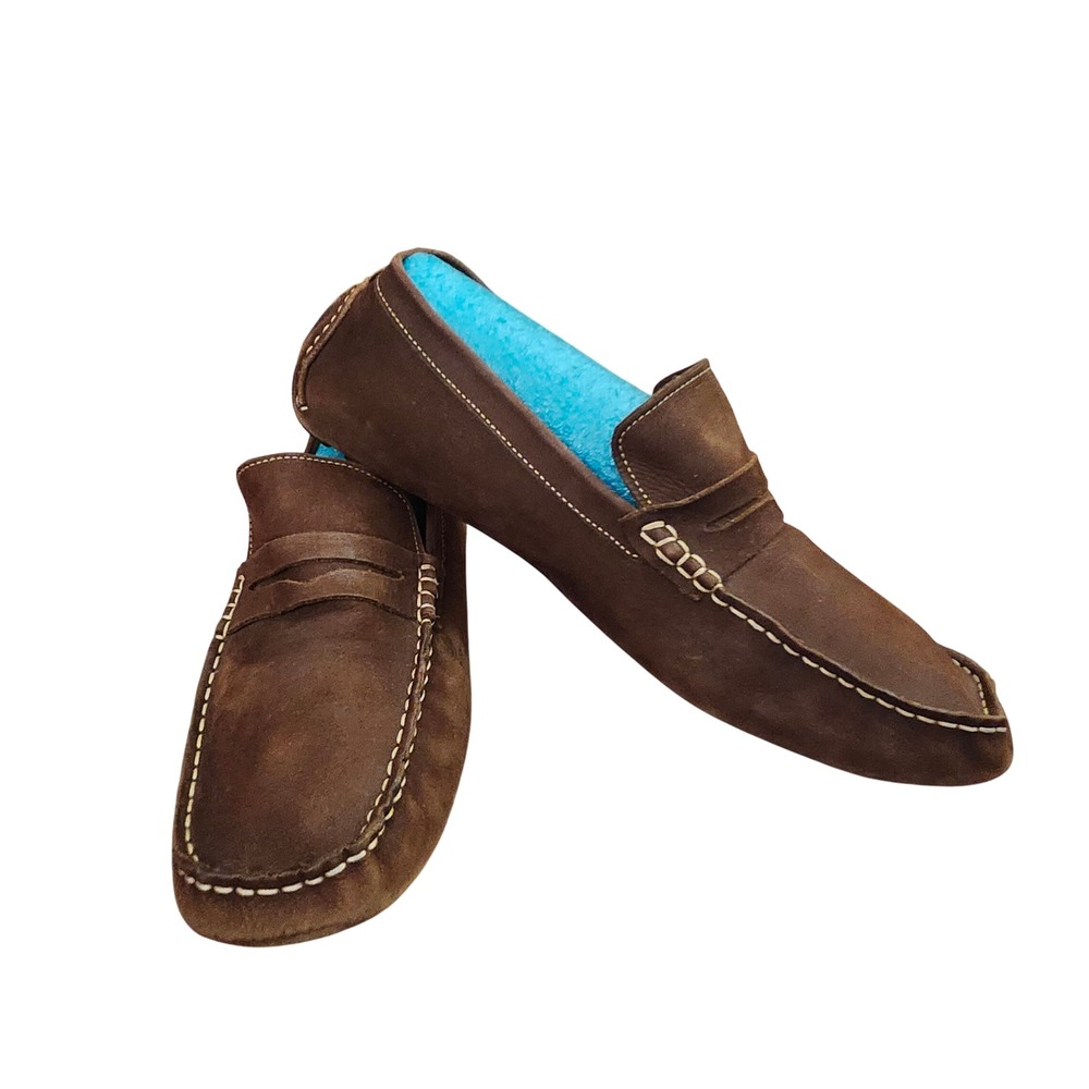 Aston Grey Sport Mens Brown Leather Driving Loafers Penny Mocs 8052 Size 10.5
